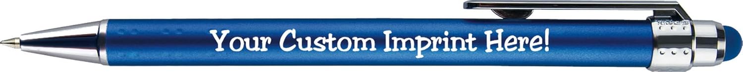 Personalized Pens with Stylus Tip -Bright Vibes- Click action - Custom - Black writing - Printed Name pens - Imprinted with Your Logo or Message - FREE PERSONALIZATION - 12 Pens/Box (Blue)