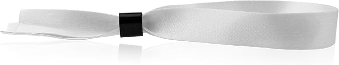 Wristco 100 White Cloth Event Wristbands – Plastic Closure to Prevent Transfer or Reuse – Premium-Grade Fabric Bracelets for Party Entry, Summer Camp, VIP Identification, Drink Ticket ID