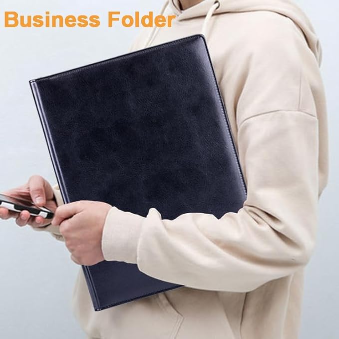 Leather Folder Portfolio,Legal Pad Holder,Portfolio Binder,Leather Clipboard for Business School Office Conference (Black)