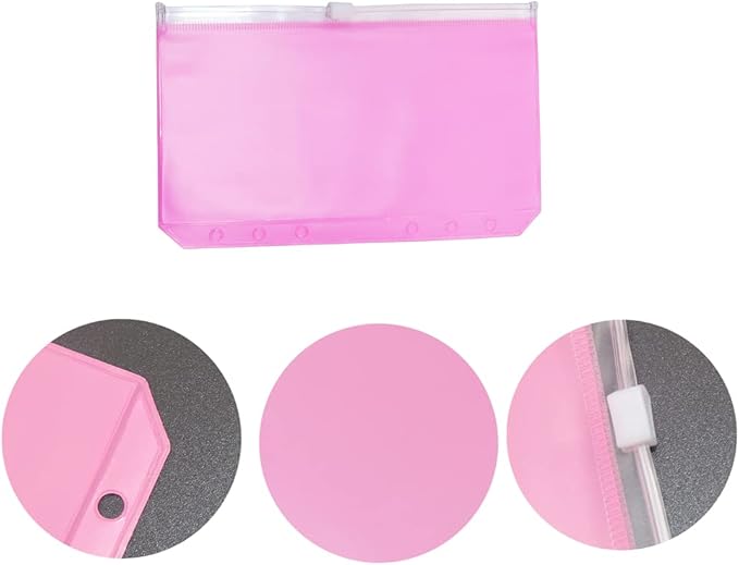 Pink PVC Binder Pockets 12pcs A6 Binders Zipper Pouch Bag Loose Leaf 6 Holes PVC Zip Organizer Folder for Journal Budget Filing Pocket Bags