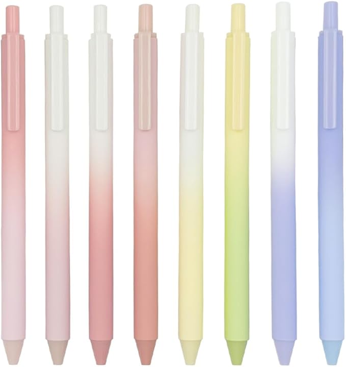 Retractable Gel Pens,8ct Black Ink 0.5mm Fine Point Pens Comfort Grip Smooth Writing Pens with Aesthetic Gradient Color Barrel for Journaling Note Taking Office School Supplies