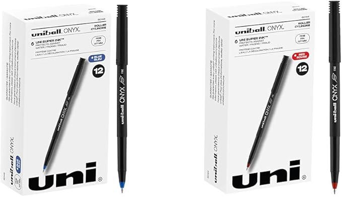 Uniball Onyx Rollerball Fine Point Gel Ink Pen Pack, Blue and Red, 0.7mm, 12 Count