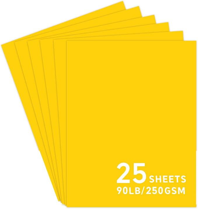 25Sheets Yellow Cardstock Paper, 8.5 x 11 Card stock for Cricut, Thick Construction Paper for Card Making, Scrapbooking, Craft 90 lb / 250 gsm