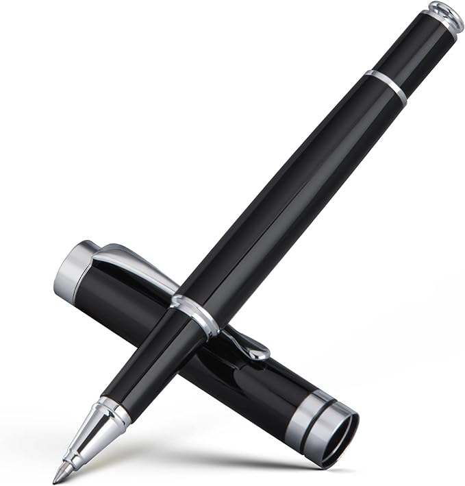 BEILUNER Ballpoint Pens, Stunning Black Chrome Ballpoint Pen with Silver Trim, Best Ball Pen Gift Set for Men & Women, Professional, Executive, Office, Fancy Pen-Gift Box With 0.5mm Extra Black Refill