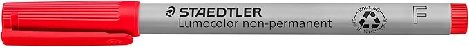 Staedtler Lumograph Non-Permanent Wet Erase Marker Pens, Fine Tip Refillable Colored Marker, Red, 315-2