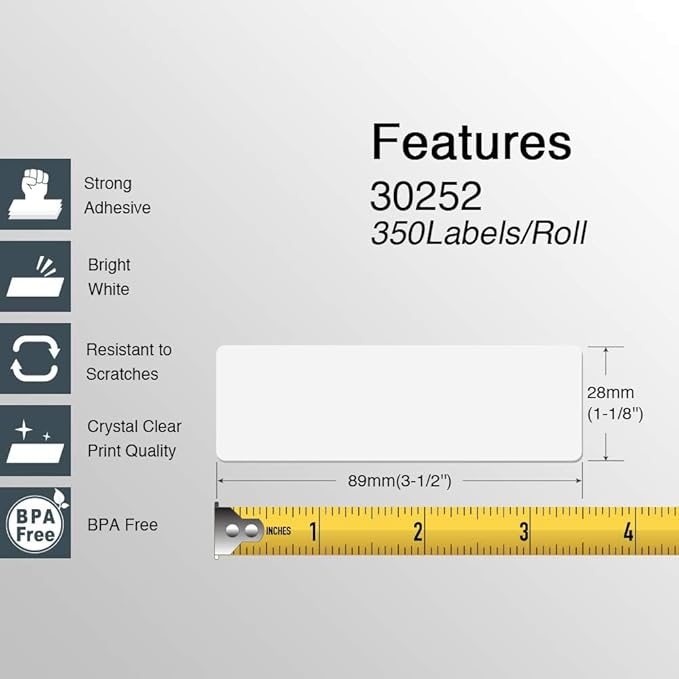 BETCKEY - Compatible DYMO 30252 (1-1/8" x 3-1/2") Address & Barcode Labels - Compatible with DYMO Labelwriter 450, 4XL, NOT Fit 550 & 5XL [28 Rolls/9800 Labels]