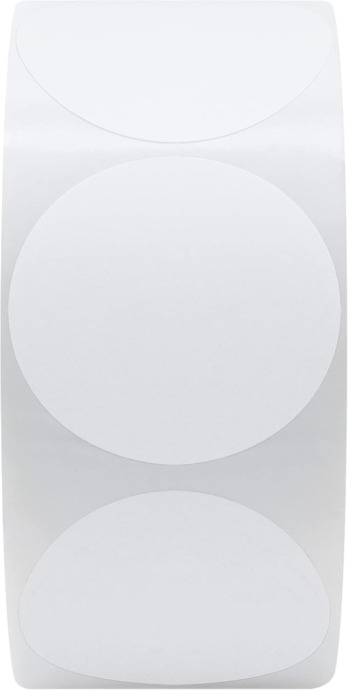 Hybsk 1.5 inch Circle Color Direct Thermal Stickers Shipping Labels for Barcodes,Name Tag,DIY Logo Design,Inventory– Compatible with Zebra,Rollo,Munbyn,and More-1000 pcs (1.5 inch,White)