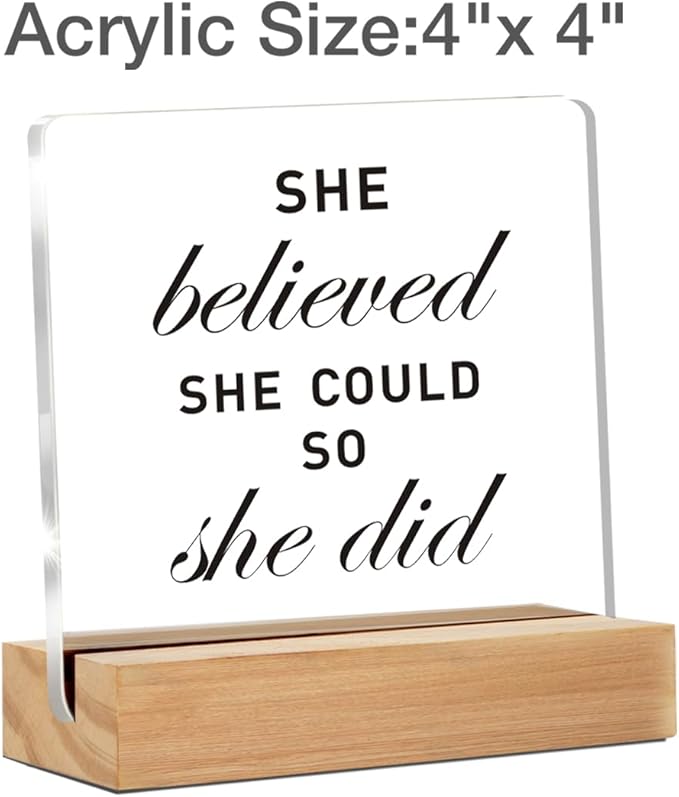 Congratulations Gifts for Women, She Believed She Could So She Did DeskClear Decorative Acrylic Sign With Wooden Stand for Desk Table Shelf