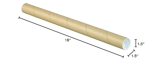 BOX USA BP1518K Mailing Tubes with Caps, 1-1/2" x 18", Kraft (Pack of 50)