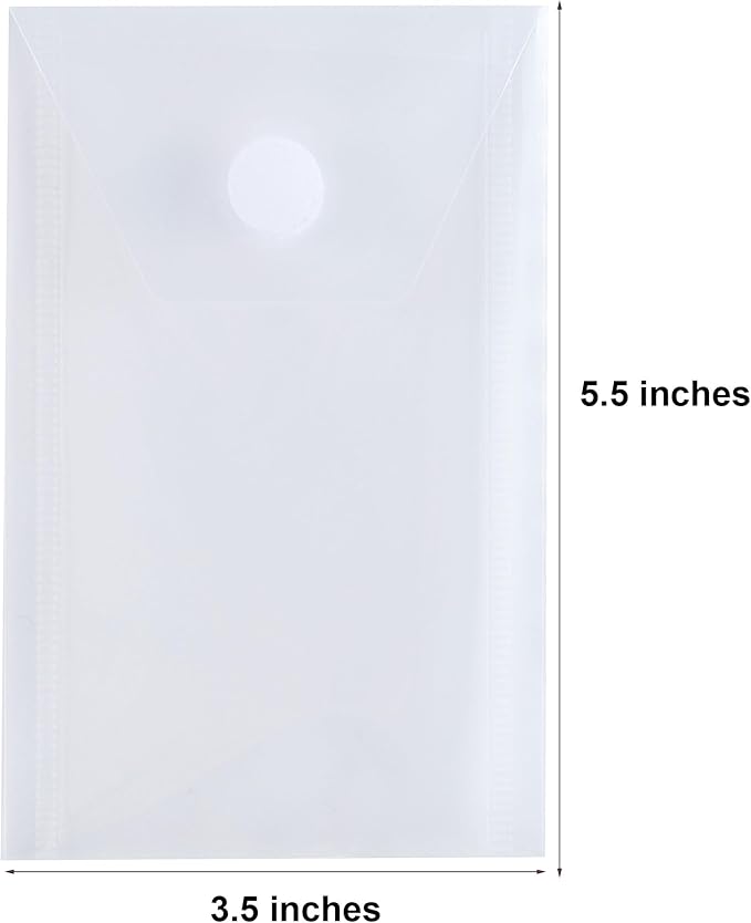 3’’ x 5’’ Vertical Plastic Envelopes Hook Loop Closure Coupon Receipt Sticker Holder 30 Pack