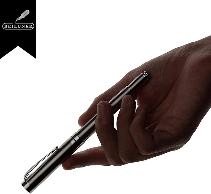 BEILUNER Silver Ballpoint Pens, Stainless Steel Body, Smooth Writing Experience, Dishwasher Safe, Gift Box with Extra Refill