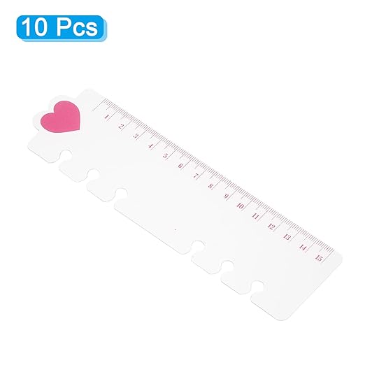PATIKIL 7.1"x2" Bookmark Ruler, 10 Pack Snap-in Ruler Page Marker Book Mark Measuring Tools for 6-Hole Binder Notebook, Pink Heart Shape
