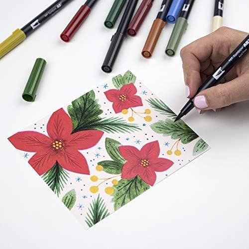 Tombow 56195 Dual Brush Pen Art Markers, Holiday Edition, 10-Pack. Blendable, Brush and Fine Tip Markers
