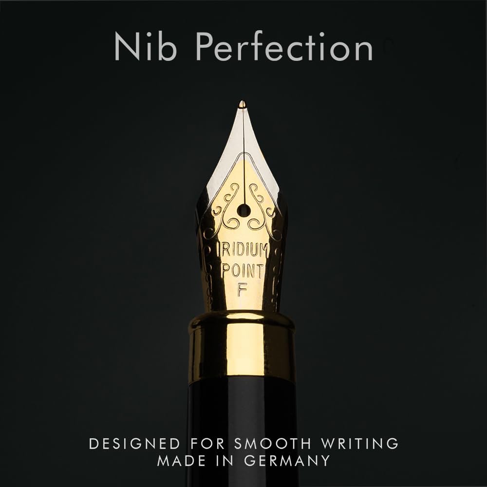 Wordsworth & Black Fountain Pen Set, Luxury Bamboo Wood - Fine Nib, Gift Case; Includes 6 Ink Cartridges, Ink Refill Converter -Journaling, Calligraphy; Drawing, Smooth Writing [Black Wood]