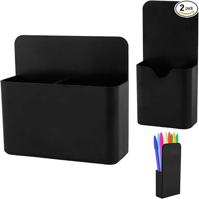 Magnetic Pen Holder,2 Pack Magnetic Dry Erase Marker Holder with Generous Compartments,Strong Magnet Storage Marker Pen Pencil Organizer for Refrigerator,Whiteboard,Locker Accessories