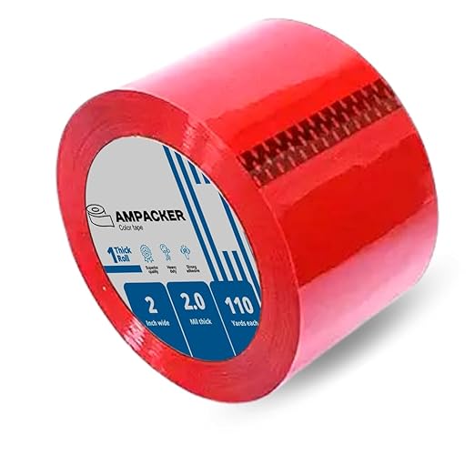 Heavy Duty Packaging Color Tape for Shipping,Packing and Moving 2" Wide x 2.0 Mil Thick -110 Yrd Roll -Acrylic Adhesive Tape for Box Sealing. (1 Roll, Red, 2" Wide x 110 yds).