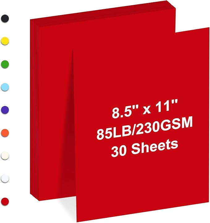 Cardstock 8.5" x 11 ", Cardstock Paper 85 lb/230 gsm,Red Card Stock for Printer,Drawing,Gift tags,Invitations, Cards etc (Red, 30 Sheets)