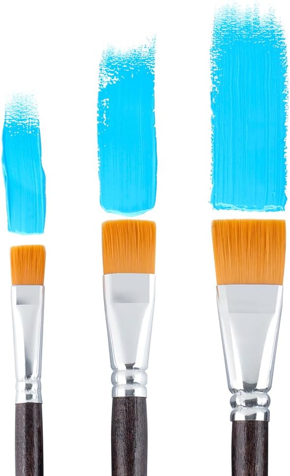 Transon Flat Paint Brush Set 3pcs for Acrylic Watercolor Gouache Oil and Body Painting