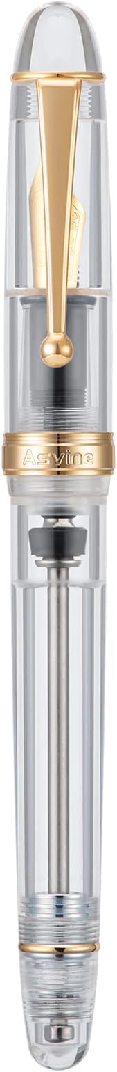 Asvine V126 Vacuum Filling Fountain Pen Medium Nib, Transparent Clear Acrylic, Large-Capacity with Gift Case