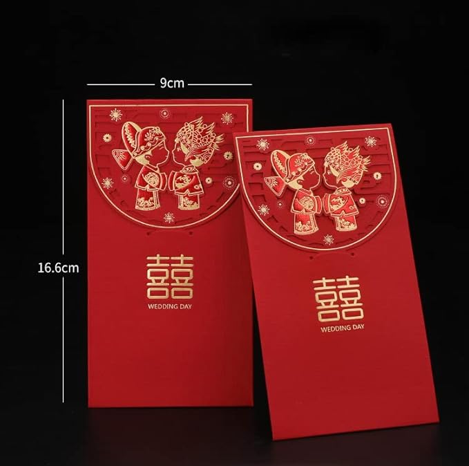OneWayTech "囍" Word Red Envelopes Lucky Money Pockets "Hong Bao" for Wedding Engagement Ceremony Bride and Bridegroom Gift 10 Pcs (tie the nuptial knot)