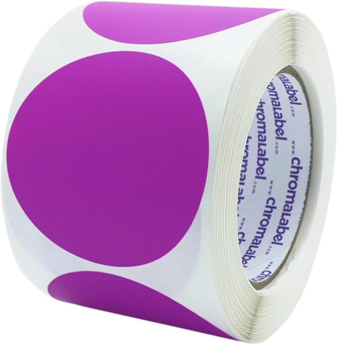 ChromaLabel 3 Inch Round Label Permanent Color Code Dot Stickers, 500 Labels per Roll, Fluorescent Purple