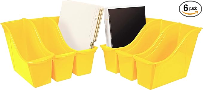 Storex Small Book Bin – Interlocking Plastic Organizer for Home, Office and Classroom, STEM Yellow, 6-Pack (71112A06C)