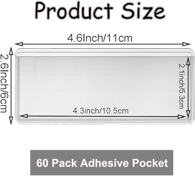 60 Pack Clear Self Adhesive Label Pockets, 4 x 2 Inch Label Holders Index Card Pockets Card Holder Shelf Label Holder for Organizing