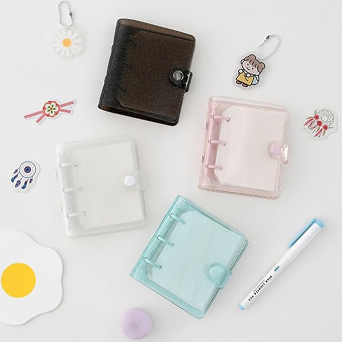 3 Ring Glitter Binder Cover Clear PVC Notebook Cover Protector Loose Leaf Folder Binder Mini Transparent Binder Pockets with Paper White