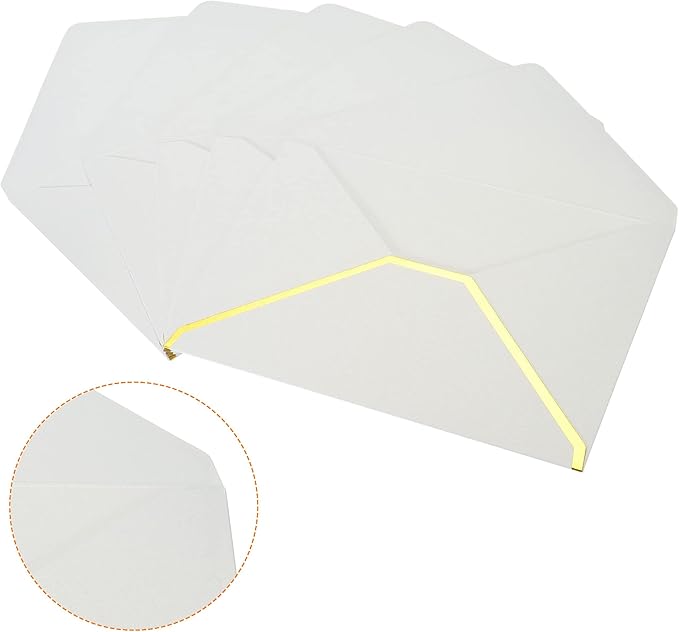 PATIKIL V Flap Envelopes, 10 Pack 7 x 5'' Luxury Style Gold Border Greeting Card Envelope for Invitations Weddings, White
