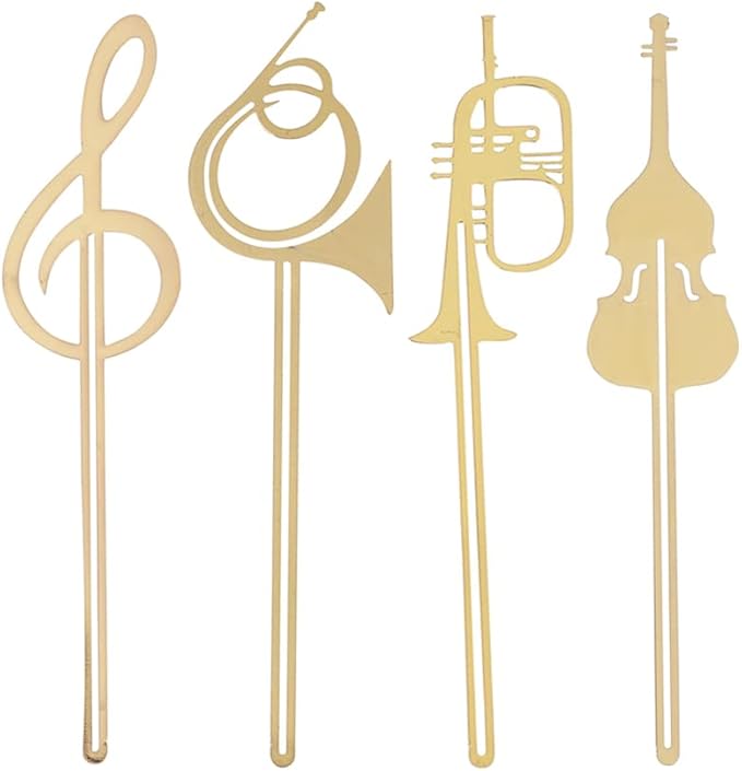 4pcs Bookmarks Cute Gold Musical Instruments Metal Book Markers Bookmark Page Markers for Books Paper Clips Office School Supplies Stationery Gift Set
