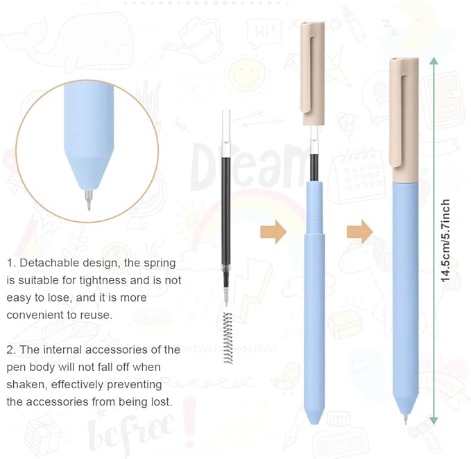 AUAUY 6PCS Gel Pens, Retractable Quick Dry Gel Ink Pen, Pens for Journaling with 6 Refill, Cute Pens, Smooth Writing Pens, 0.5mm Black Ink Pens, Office School Supplies Kids Gift（Double Matching Color）