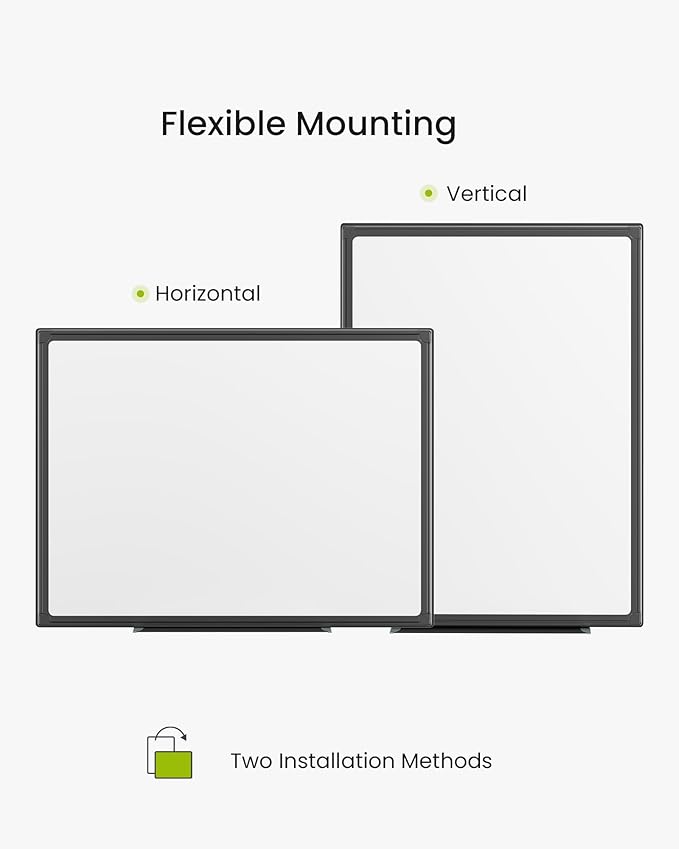 VUSIGN Magnetic White Board Dry Erase 24" x 18" with 1 Dry-Erase Eraser, 2 Multicolor Marker, 4 Magnetic Pins, Black Reinforced Aluminum Frame for Office, Home, School