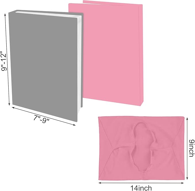 2 Pack Stretchable Book Sleeve Covers, for Paperbacks Hardcover Textbooks up to 9" x 12", Office Supplies with Free Sticker Labels (Grey + Pink)