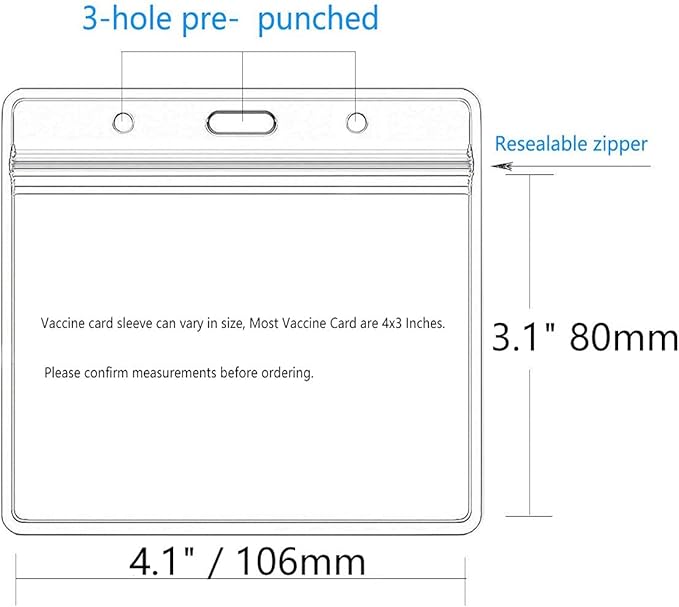 Thick Horizontal ID Card Name Tag Badge Holder with Waterproof Type Resealable Zip (Horizontal 4x3, 6Packs)