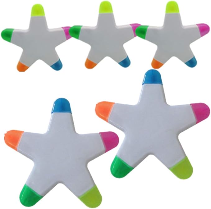 Brush Tip Highlighters, Creative Star Shape Light Color Fluorescent Pens Markers with 5 Colors, Great for Journal Planner Note Taking and Coloring Book, Non-Toxic & Odorless Watercolor.