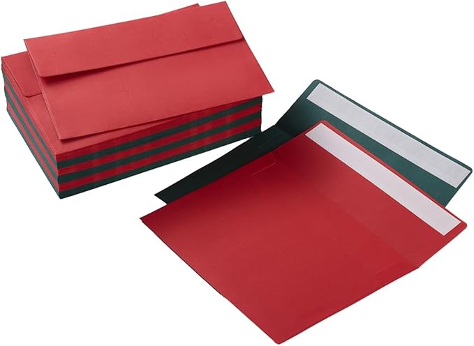 Wishop 100 Pack Christmas A7 Envelopes Self-Adhesive 5x7 Envelopes for Invitations, 5x7 Greeting Cards (Christmas Green/Red, 5.24 x 7.21 Inches)