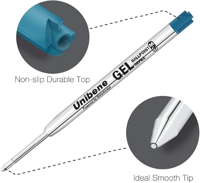 Unibene Parker Compatible Gel Ink Ballpoint Refills 12 Pack,0.7mm Medium Point-Blue, Smooth Writing Replaceable German Ink Tactical Pen Refills for Parker Ballpoint/UZI Pen