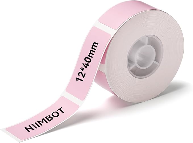 NIIMBOT Label Maker Tape for D11/D110/D101 Label Maker, 12 x 40 mm (0.47'' x 1.57'')-160 Tapes/Roll for Home Office Labeling Tape Replacement, Pink