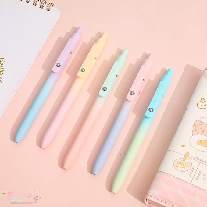 Birthday Gifts for Women, Easter Gifts for 4-12 Year Old Girl, Gel Pens, Teen Girl Easter Basket Stuffers, Preppy Stuff, Black Ink Pens for Journaling, Valentines Gifts for Teens, (5 Pcs Gradient)