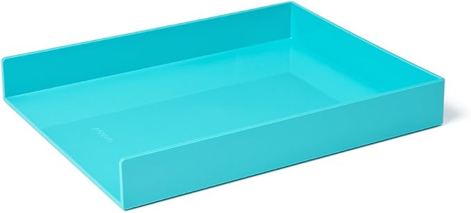 Poppin Stackable Letter Tray - Modular Lacquer Desk Trays for Office Organization, Color-Coordinated Office Supplies for Desk, Paper Trays (Aqua, Letter)