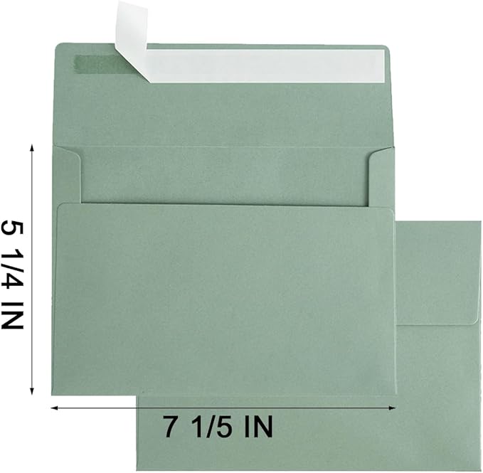 Wishop 100 Pack Sage-Green A7 Envelopes Self-Adhesive 5x7 Envelopes for Invitations, 5x7 Greeting Cards