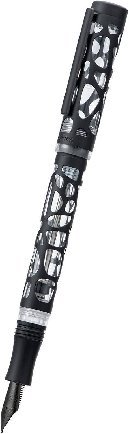 Asvine V169 Vacuum Filling Fountain Pen, Matte Black Water Drop Skeleton Transparent Acrylic Pen, Black Extra Fine Nib Office Pen with Case Set