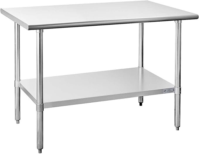 HALLY Stainless Steel Table for Prep & Work 30 x 48 Inches, NSF Commercial Heavy Duty Table with Undershelf and Galvanized Legs for Restaurant, Home and Hotel