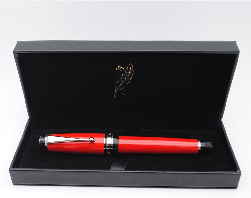 Metal Big Fountain Pen Set Medium Nib 0.7mm, Includes Ink Refill Converter, 5 Ink Cartridges & Gift Box (Medium Nib 0.7mm, Red with Silvery Clip)