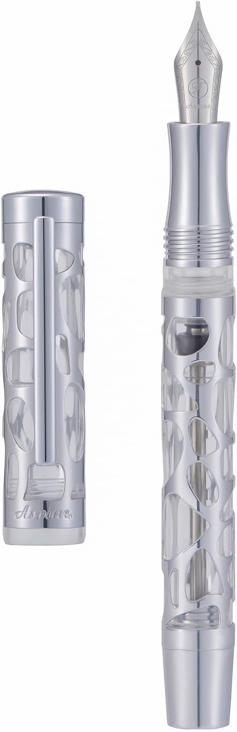 Asvine V169 Vacuum Filling Fountain Pen Medium Nib, Water Drop Skeleton Transparent Clear Acrylic Pen Case Set