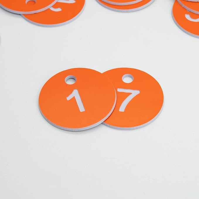 StayMax Plastic ID Number Tags Engraved Tags Key Tags Without Key Rings (1-100, Orange)