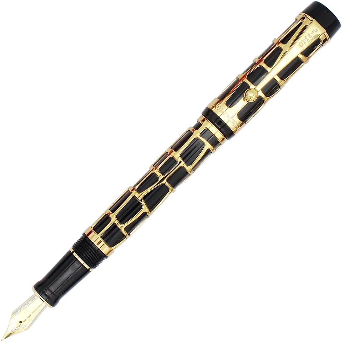 Gullor Century 100 Fountain Pen, Skeleton Hollow-out Series Golden, Screw-Cap, Fine Nib, Black
