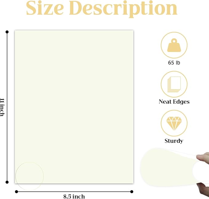 100 Sheets Cream Cardstock Paper 8.5 x 11 Ivory Paper,65lb Premium Off White Card Stock for Paper Crafting,Invitations,Certificates,Card Making