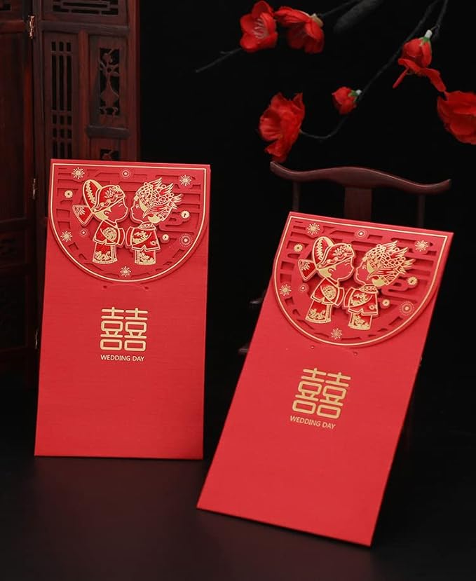 OneWayTech "囍" Word Red Envelopes Lucky Money Pockets "Hong Bao" for Wedding Engagement Ceremony Bride and Bridegroom Gift 10 Pcs (tie the nuptial knot)