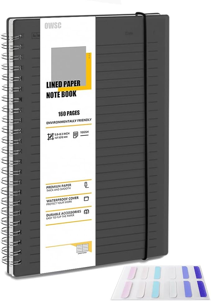 1 Pack Ruled Notebook, 5.9 x 8.3 Inches Spiral Notebooks for Work, School and Journal with 110 GSM Journal Ruled Paper, Large Notebook with 80 Sheets/160 Pages, Hardcover Ruled Journal